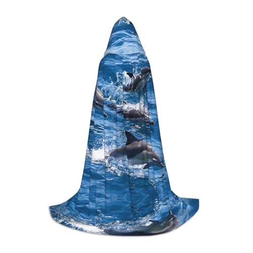 XLEWSIEU Delfine In The Sea Print Hooded Cape For Teens Christmas Hoodies Cape Cosplay Costumes von XLEWSIEU