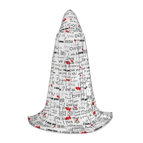 XLEWSIEU I Love You Words With Hearts Print Hooded Cape For Teens Christmas Hoodies Cape Cosplay Cosplay Costumes von XLEWSIEU