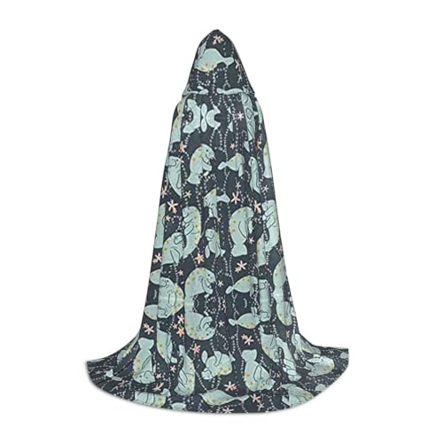 XLEWSIEU Manatee Animal Print Hooded Cape For Teens Christmas Hoodies Cape Cosplay Costumes von XLEWSIEU