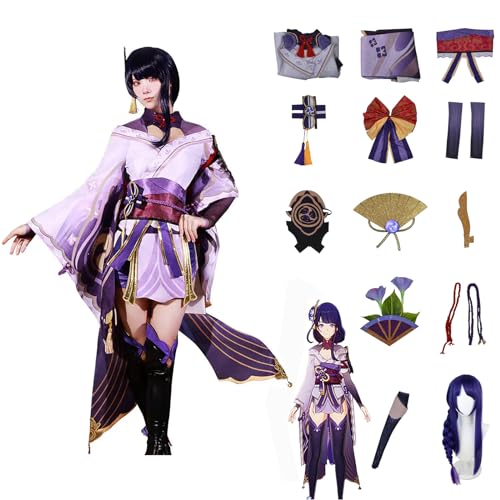 Raiden Shogun Cosplay Kostüme mit Perücken für Genshin Impact Figuren Kawaii Game Character Cosplays Outfits Set für Halloween Karneval Party Outfits für Frauen Dress Up Uniform Anzüge Geschenke von XLJLKJDS