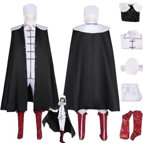 XLJLKJDS Anime Bungou Stray Dogs Fjodor D. Dostojewski Cosplay Kostüm Outfit Dazai Osamu Schwarzer Umhang Uniform Komplettset Halloween Karneval Party Dress Up Anzug mit Hut für Männer Jungen von XLJLKJDS