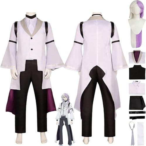 XLJLKJDS Anime Bungou Stray Dogs Staffel 4 Sigma Cosplay Kostüm Outfit Nikolai Gogol Weiße Uniform Komplettset Halloween Karneval Party Dress Up Anzug Mit Perücke von XLJLKJDS