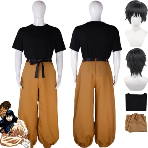 XLJLKJDS Anime Charakter Fushiguro Toji Cosplay Kostüm Outfit Jujutsu Kaisen Schwarze Uniform Komplettset Halloween Karneval Party Dress Up Anzug Mit Perücke von XLJLKJDS