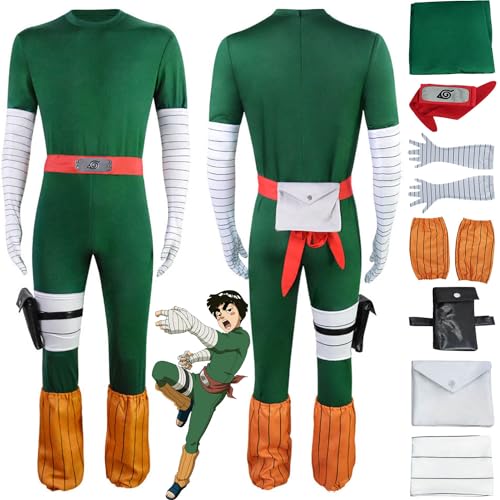 XLJLKJDS Anime Charakter Rock Lee Cosplay Kostüm Outfit Haruno Sakura Rollenspiel Uniform Grüner Overall Komplettes Set Halloween Karneval Party Dress Up Anzug für Männer Jungen von XLJLKJDS