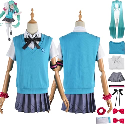 XLJLKJDS Anime H'atsune M'iku 16th Anniversary Cosplay Kostüm Outfit Vocaloid JK Uniform Komplettset Halloween Karneval Dress Up Anzug Mit Kopfschmuck Perücke von XLJLKJDS