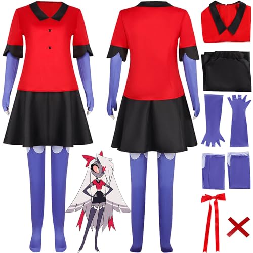 XLJLKJDS Anime Hazbin Hotel Vaggie Cosplay Kostüm Outfit Charlie Morningstar Rollenspiel Uniform Komplettes Set Halloween Party Karneval Dress Up Anzug mit Kopfschmuck für Frauen Mädchen von XLJLKJDS