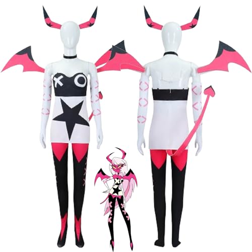 XLJLKJDS Anime Hazbin Hotel Verosika Mayday Cosplay Kostüm Outfit Alastor Uniform Komplettes Set Halloween Karneval Party Dress Up Anzug mit Schwanzflügel Kopfschmuck für Frauen Mädchen von XLJLKJDS