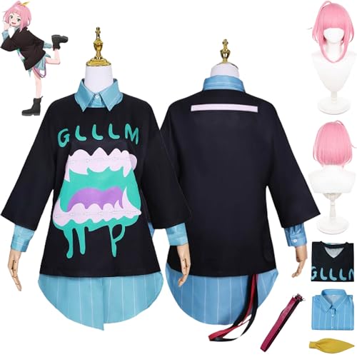 XLJLKJDS Anime Watase Kivi Cosplay Kostüm Outfit Qualle kann nicht in der Nacht schwimmen Uniform Komplettes Set Halloween Karneval Party Dress Up Anzug mit Perücke Kopfschmuck für Frauen Mädchen von XLJLKJDS