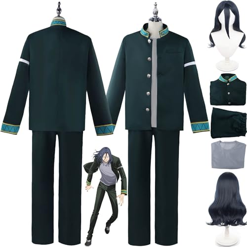 XLJLKJDS Anime Wind Breaker Kyotaro Sugishita Cosplay Kostüm Outfit Hayato Suo Uniform Grüner Mantel Hosen Komplettes Set Halloween Karneval Party Dress Up Anzug mit Perücke für Männer Jungen von XLJLKJDS