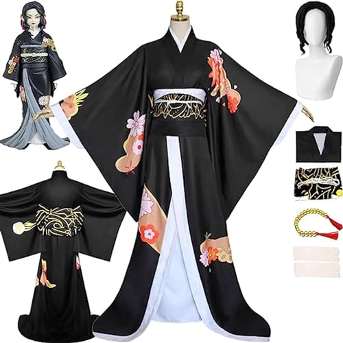 XLJLKJDS Dämonentöter-Cosplay-Kostüm, Halloween-Anime-Kostüm mit Perücke, Cosplay-Kostüm Kimetsu-No-Yaiba Kibutsuji Muzan Outfit Dienstmädchenkleid von XLJLKJDS