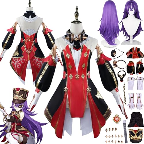 XLJLKJDS Genshin Impact Chevreuse Cosplay Kostüm Outfit Spielcharakter Uniform Kleider Komplettset Halloween Party Karneval Anziehanzug mit Perücke Augenklappe Hut für Frauen Mädchen von XLJLKJDS