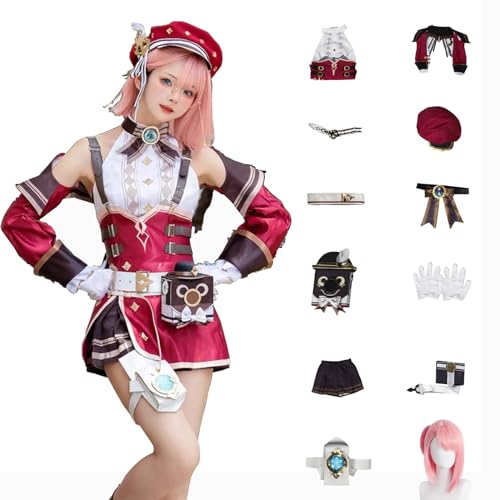 XLJLKJDS Genshin Impact Cosplay Charlotte Kostüm Spielcharakter Outfit mit Perücke Halloween Dress Up Uniform Anzug für Frauen von XLJLKJDS