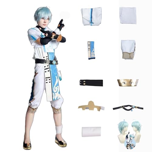 XLJLKJDS Genshin Impact Cosplay Chongyun Kostüm Spielcharakter Outfit mit Perücke Halloween Dress Up Uniform Anzug für Männer von XLJLKJDS