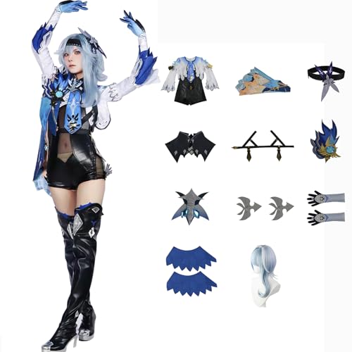 XLJLKJDS Genshin Impact Cosplay Eula Kostüm Spielcharakter Outfit mit Perücke Halloween Dress Up Uniform Anzug für Frauen von XLJLKJDS