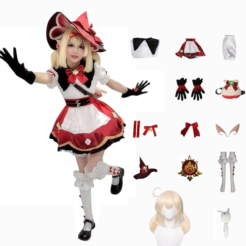 XLJLKJDS Genshin Impact Cosplay Klee Kostüm Spielcharakter Outfit mit Perücke Halloween Dress Up Uniform Anzug für Frauen von XLJLKJDS