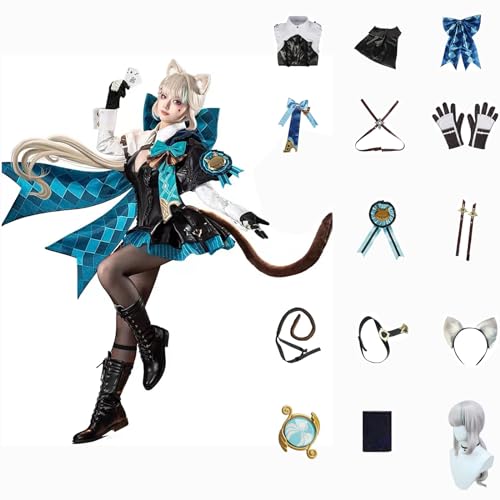 XLJLKJDS Genshin Impact Cosplay Lynette Kostüm Spielcharakter Outfit mit Perücke Halloween Dress Up Uniform Anzug für Frauen von XLJLKJDS