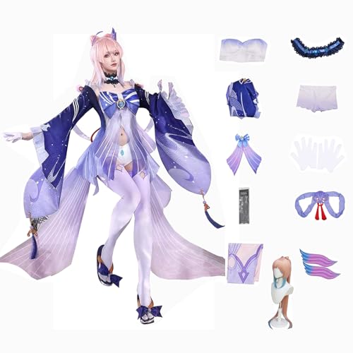 XLJLKJDS Genshin Impact Cosplay Sangonomiya Kokomi Kostüm Spielcharakter Outfit mit Perücke Halloween Dress Up Uniform Anzug für Frauen von XLJLKJDS