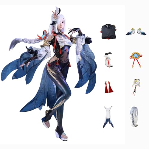 XLJLKJDS Genshin Impact Cosplay Shenhe Kostüm Spielcharakter Outfit mit Perücke Halloween Dress Up Uniform Anzug für Frauen von XLJLKJDS