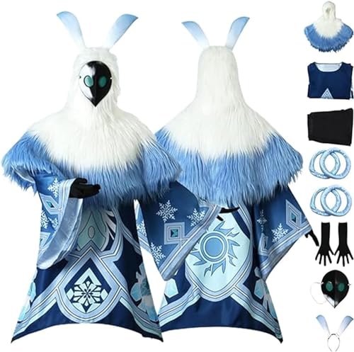 XLJLKJDS Genshin Impact Ice Attribute Abyss Hilichurl Magier Cosplay-Kostüm Für Männer Und Frauen, Spielcharakter-Uniform, Umhang, Kopfschmuck, Maske, Komplettes Set von XLJLKJDS