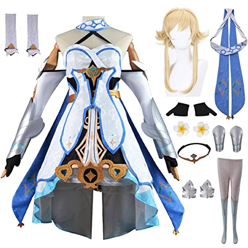 XLJLKJDS Genshin Impact Lumine Cosplay Kostüm Komplettset mit Perücke Genshin Traveler Lumine Cosplay Uniform Halloween Karneval Party Bühnenkostüm von XLJLKJDS