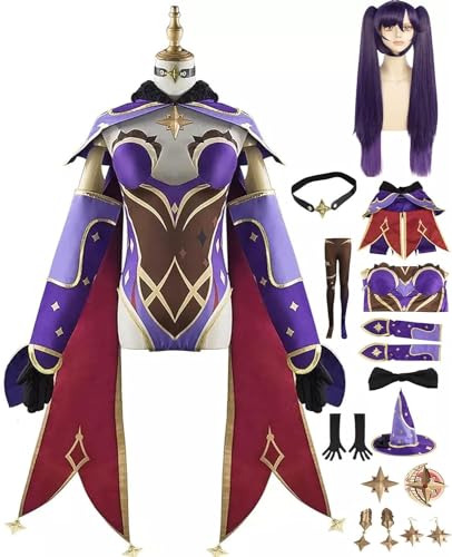 XLJLKJDS Genshin Impact Mona Cosplay-Kostüm-Outfit mit Perückenhut, Anime-Spielcharaktere, Uniformkleid, komplettes Set für Frauen und Mädchen, Halloween-Party-Anzug von XLJLKJDS