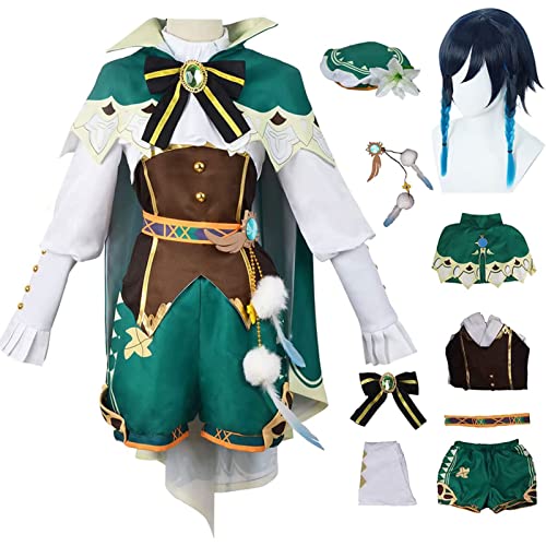 XLJLKJDS Genshin Impact Venti Cosplay Kostüm Komplettset mit Perücke Genshin Cosplay Kostüm Spielzeugfiguren Halloween Karneval Party Bühnenkostüm von XLJLKJDS