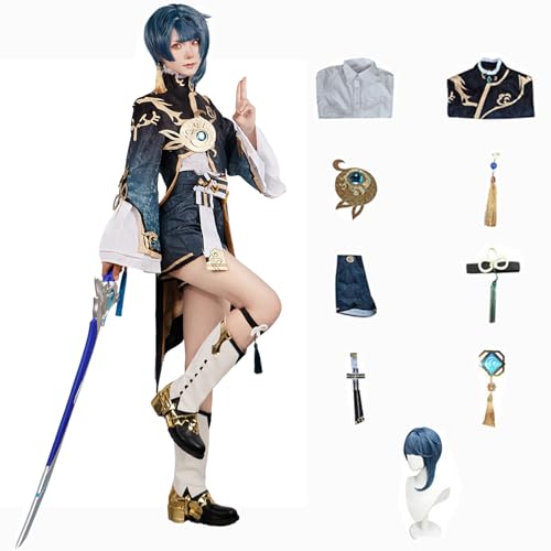 XLJLKJDS Genshin Impact Xingqiu Cosplay Kostüm Spielcharakter Outfit mit Perücke Halloween Dress Up Uniform Anzug für Frauen von XLJLKJDS