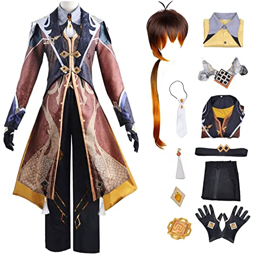 XLJLKJDS Genshin Impact Zhongli Cosplay Kostüm Komplettset mit Perücke Genshin Cosplay Verkleidung Halloween Karneval Party Bühnenkostüm Erwachsene von XLJLKJDS