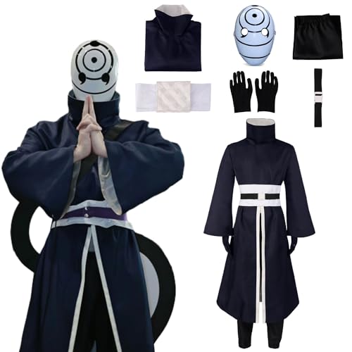 XLJLKJDS Herren Anime Uchiha Obito Cosplay Kostüm mit Maske Charakter Robe Kimono Uniform Erwachsene Set Dress Up Outfits Umhang Anzug Halloween Karneval Party Stuff von XLJLKJDS