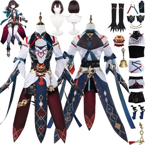 XLJLKJDS Honkai Star Rail Xueyi Cosplay Kostüm Outfit Spielfigur Firefly Uniform Kleider Komplettset Halloween Party Karneval Dress Up Anzug mit Perücke Glockenmaske für Frauen Mädchen von XLJLKJDS