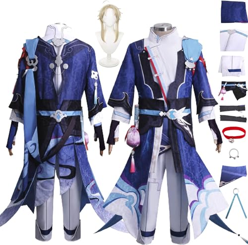 XLJLKJDS Honkai Star Rail Yanqing Cosplay Kostüm Outfit Spiel Charakter Trailblazer Cape Uniform Perücke Full Set Halloween Karneval Party Dress Up Anzug von XLJLKJDS