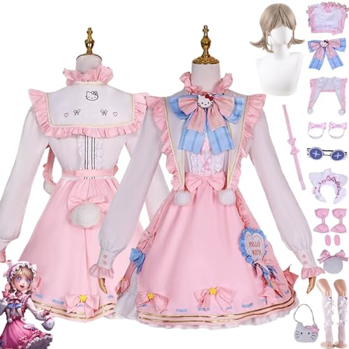 XLJLKJDS Identity V Emma Woodss Cosplay-Kostüm-Outfit, Spielcharakter-Uniform, komplettes Set, Halloween-Party, Karneval, Anziehanzug mit Perücke, Kopfschmuck, Brillentasche, für Frauen und Mädchen von XLJLKJDS