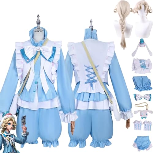 XLJLKJDS Identity V Joseph Desaulniers Cosplay Kostüm Outfit Spielfigur Emma Woodss Uniform Komplettset Halloween Party Karneval Anziehanzug mit Perückenhut Tasche für Frauen Mädchen von XLJLKJDS