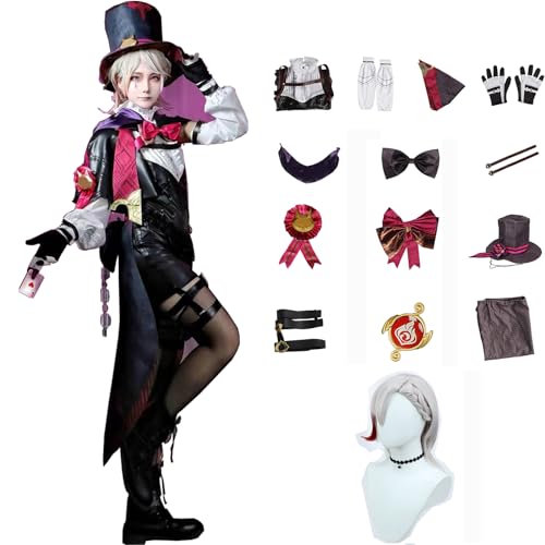 XLJLKJDS Lyney Cosplay-Kostüme mit Perücken für Genshin Impact-Figuren, Kawaii-Spielcharakter-Cosplays, Outfits-Set für Halloween, Karneval, Party, Anziehuniform, Anzüge, Geschenke für Frauen von XLJLKJDS