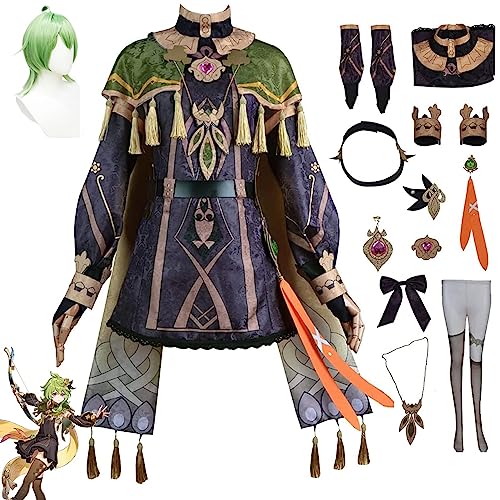 XLJLKJDS Premium Genshin Impact Collei Cosplay Uniform Kleid Komplettset Halloween Anime Party Dress Up Anzug mit Perücke von XLJLKJDS