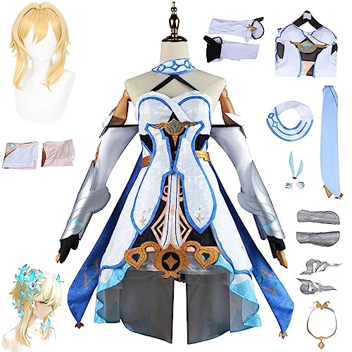 XLJLKJDS Premium Genshin Impact Traveler Lumine Cosplay Kostüm Kostüm Halloween Party Frauen Mädchen Anime Dress Up Anzug mit Perücke von XLJLKJDS