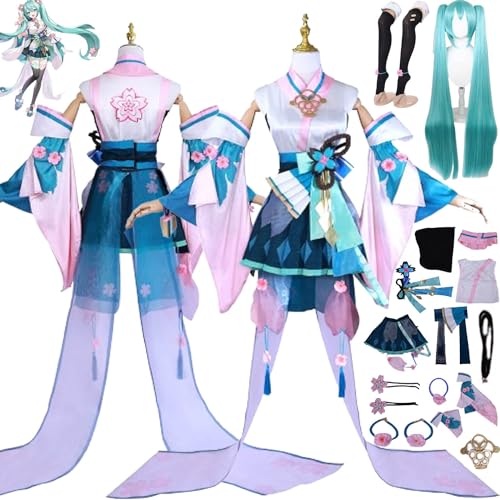 XLJLKJDS Spiel O'nmyoji Linkage Miku Cosplay Kostüm Outfit H'atsune M'iku Uniform Kleider Komplettes Set Halloween Karneval Party Dress Up Anzug mit Kopfschmuck Perücke für Frauen Mädchen von XLJLKJDS