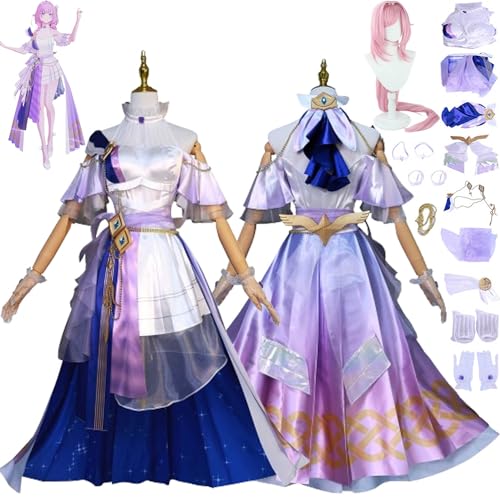 XLJLKJDS Spielcharakter Konzert Elysia Cosplay Kostüm Outfit Honkai Impact 3. Uniform Kleider Komplettset Halloween Party Karneval Dress Up Anzug mit Perücke Kopfschmuck für Frauen Mädchen von XLJLKJDS