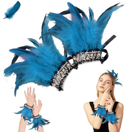 1 Paar Manschetten Federn, Damen Kostüme Manschetten, Federn Manschetten Armbänder, Frauen Kostümzubehör Federarmband, Gothic Federn Armbänder, Karneval Armbänder für Karneval Cosplay von XLZJYIJ