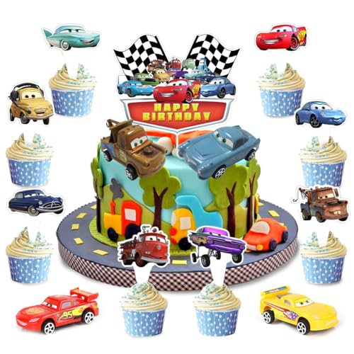 Cars Tortendeko, 21 Stücke Car Geburtstags Kuchen Dekoration, Auto Cake Topper, Tortendeko Kindergeburtstag, Küchendeko Kindergeburtstag, Kuchendeko Geburtstag fur Junge, Mädchen von XLZJYIJ