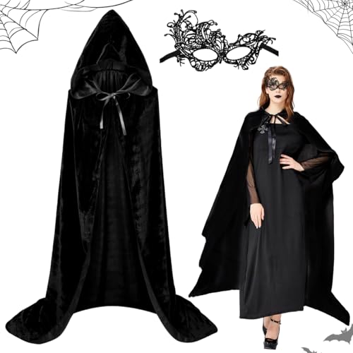 XLZJYIJ Halloween Umhang mit Kapuze, Vampir Umhang Halloween mit Maske, Halloween Costume Cape Halloween Vampir Kostüm Umhang für Erwachsene Unisex Halloween Karneval Mittelalter Robe Schwarz von XLZJYIJ