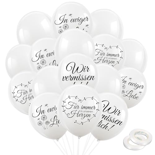 38pcs Weiße Trauer Luftballons, Trauerfeier Luftballons, Gedenken Begräbnis Luftballons, Wir vermissen dich Luftballons mit 2 Rollen Ballonband für Trauerfeier, Beerdigung, Jubiläum von XLZJYIJ