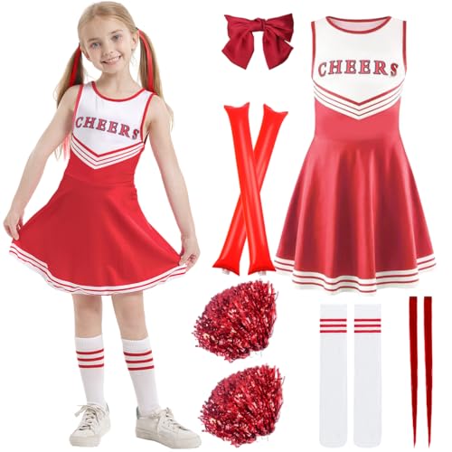 XLZJYIJ Cheerleader Kostüm Kinder Kleid, Kinder Cheer Outfit mit Pompoms, Socken und Kopfschmuck, Cheerleadering Outfit Mädchen, Girl Rot Cheerleader Kostüm, Faschingskostüme kinder Cheerleading XLZJYIJ Cheerleader Kostüm Kinder Kleid, Kinder Cheer Outfit mit Pompoms, Socken und Kopfschmuck, Cheerleadering Outfit Mädchen, Girl Rot Cheerleader Kostüm, Faschingskostüme kinder Cheerleading von XLZJYIJ