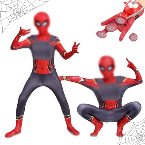 XLZJYIJ Spide Kostüme für Kinder mit Launcher, Cosplay Kostüme Kinder, Spder Anzug Kinder Bodysuit für Kinder Jungen Mädchen Geburtstag (120) von XLZJYIJ