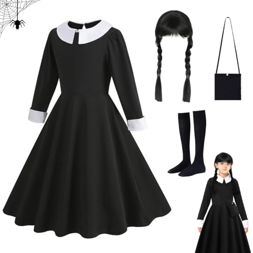 XLZJYIJ Familie Prinzessin Schwarz Kleid Halloween, Mädchen Wed Kostüm mit Zubehör, Halloween Kinder Gothic Uniform Outfit, Halloween Kostüm für Kinder Mädchen Von 4–8 Jahren (140) von XLZJYIJ