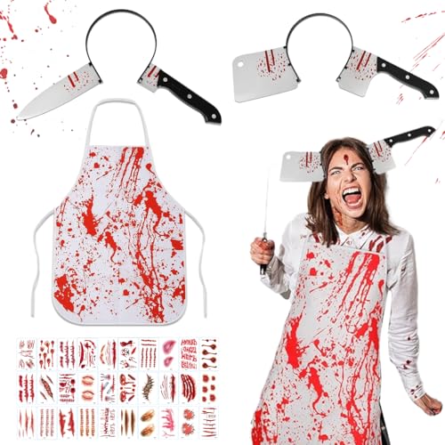 XLZJYIJ Halloween Kostüm Metzger, Halloween Schlächter Kostüm mit halloween Horror Stirnband und Zombie Scars Tattoos Aufkleber, Blutige Schürze halloween, Schlächter kostüm für Damen Herren XLZJYIJ Halloween Kostüm Metzger, Halloween Schlächter Kostüm mit halloween Horror Stirnband und Zombie Scars Tattoos Aufkleber, Blutige Schürze halloween, Schlächter kostüm für Damen Herren von XLZJYIJ