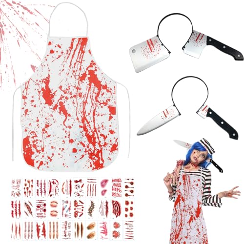 XLZJYIJ Halloween Messer Haarband mit Blutige Schürze, Halloween Metzger Kostüm mit Zombie Scars Tattoos Aufkleber, halloweens Horror Stirnband, Metzger Schürze halloween für Frauen Männer Erwachsene XLZJYIJ Halloween Messer Haarband mit Blutige Schürze, Halloween Metzger Kostüm mit Zombie Scars Tattoos Aufkleber, halloweens Horror Stirnband, Metzger Schürze halloween für Frauen Männer Erwachsene von XLZJYIJ