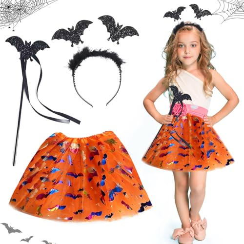 XLZJYIJ Fledermaus Kostüm Kinder, Fledermaus Kinder Tutu Rock mit Fledermaus Haarreif und Fledermaus Zauberstab, Halloween Kostüm Kinder, Fledermaus Kostüm Mädchen für Halloween Cosplay Karneval von XLZJYIJ