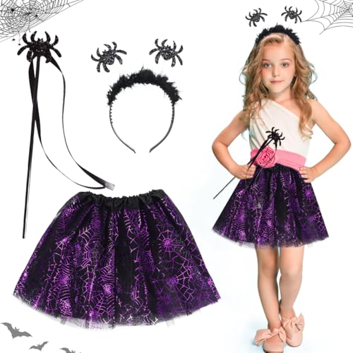 XLZJYIJ Spinnen Kostüm Kinder, Spinnen Kinder Tutu Rock mit Spinnen Haarreif und Spinnen Zauberstab, Halloween Kostüm Kinder, Spinnen Kostüm Mädchen für Halloween Cosplay Karneval von XLZJYIJ