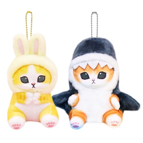 XNAUVOI 2 PCS Tier Schlüsselanhänger Plüsch, Hai Katze Kaninchen Katze Plüschtier, Kreatives Cosplay-Kostüm Shark Katze Plüsch Spielzeug Geschenk Für Kinder Mädchen Jungen - 13 cm von XNAUVOI